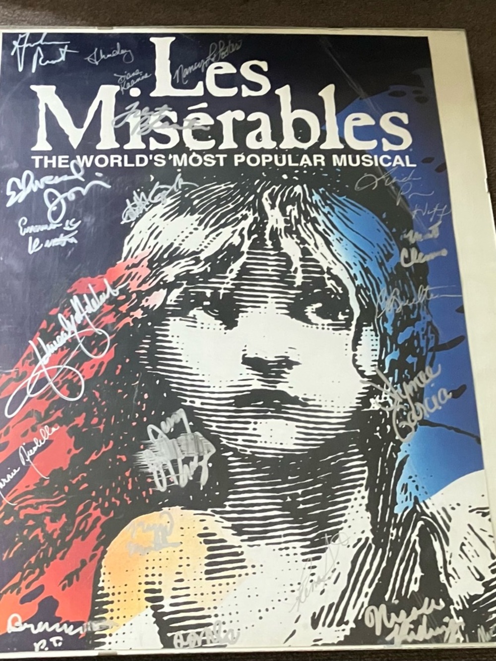 Framed/Signed Cast-signed Poster for the Broadway Musical Les Misérables